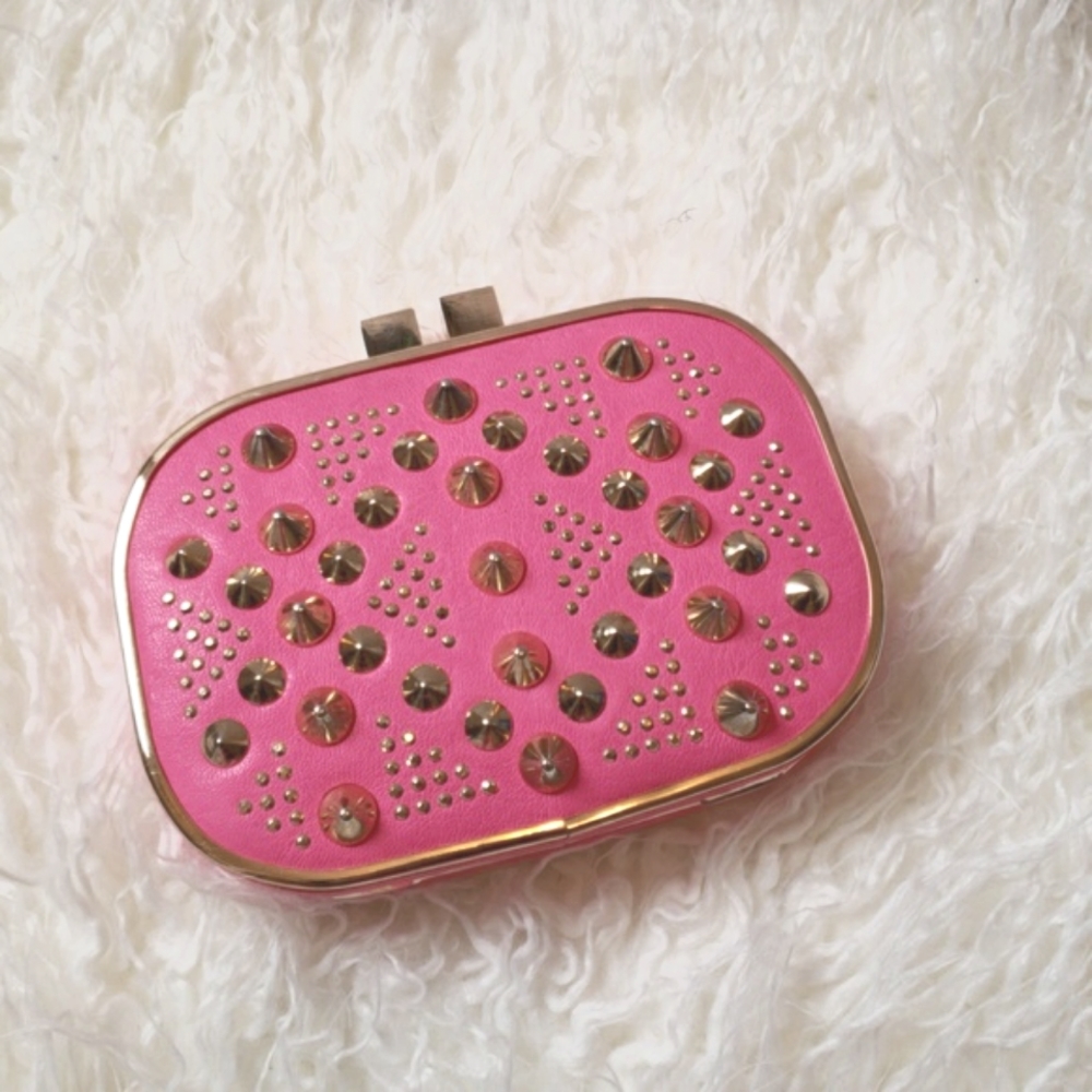 Street Level pink studded clutch purse